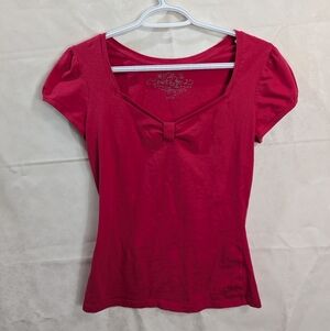 Adorable Hot Pink V Neck Shirt W Bow